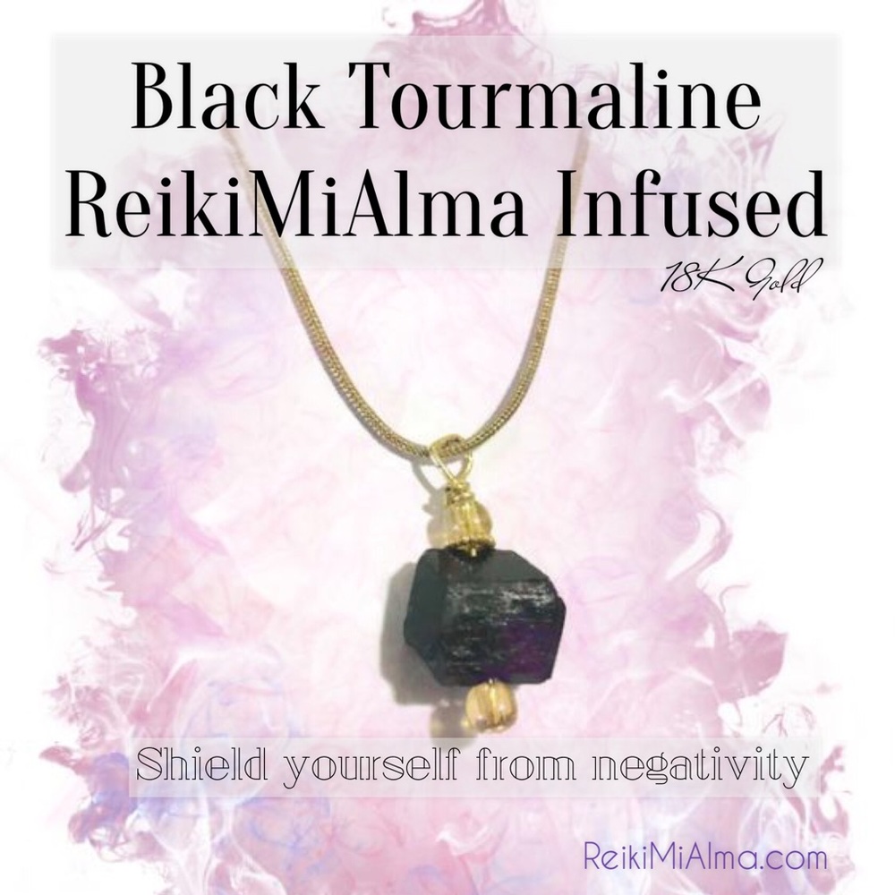Black Tourmaline Reiki Infused 18KGold Necklaces